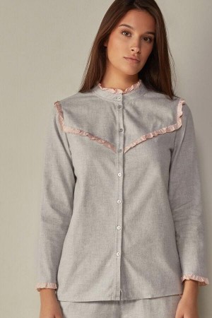 Dámské Pyžama Intimissimi Bavlněné Rouches Brushed Bavlněné Cloth Long Sleeve Shirt Světle Šedé | CZ FM3874