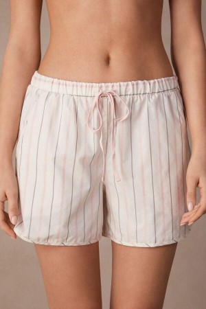 Dámské Pyžama Intimissimi Soft Spring Bavlněné Cloth Shorts Béžový Růžové Proužek | CZ SO4084