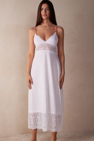 Dámské Spodní Prádlo Intimissimi Hot Summer Days Long Nightgown in Supima® Ultrafresh Bavlněné Bílé | CZ SO4102