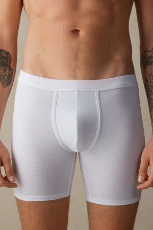 Pánské Boxer Intimissimi Long in Stretch Supima® Bavlněné Bílé | CZ PQ3428
