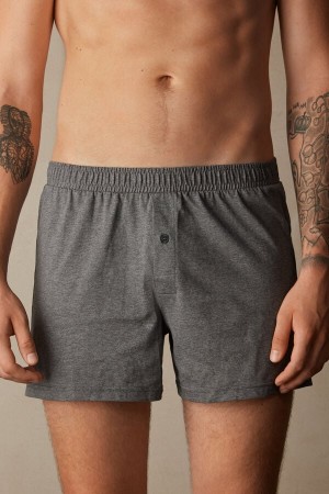 Pánské Boxer Intimissimi Solid Color Bavlněné Jersey Relaxed Fit Tmavě Šedé | CZ KI3453