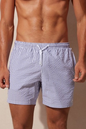 Pánské Koupací Šortky Intimissimi Stripe Print Seersucker Bílé Tmavě Blankyt Blankyt | CZ BC3324